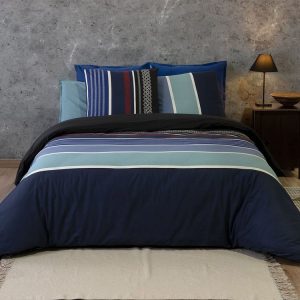 Offres 😍 No Name Housse De Couette 260×240 + 2 Taies Azul Coton Percale 71 Fils 😉 7