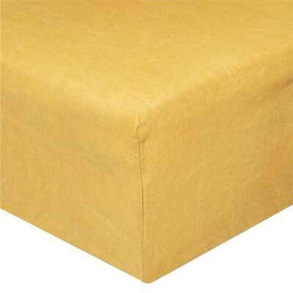 Meilleure vente ❤️ Drap Housse En Lin Adorable 160x200cm Jaune Ocre ✔️ 1