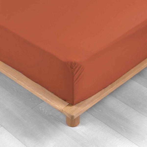 Remise 🌟 Paris Prix Drap Housse Percaline 90x190cm Terracotta ⭐ 4