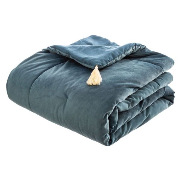 Tout neuf 👍 ATMOSPHERA Edredon Design Velours Hiver – L. 80 X L. 180 Cm – Bleu 🎁 1