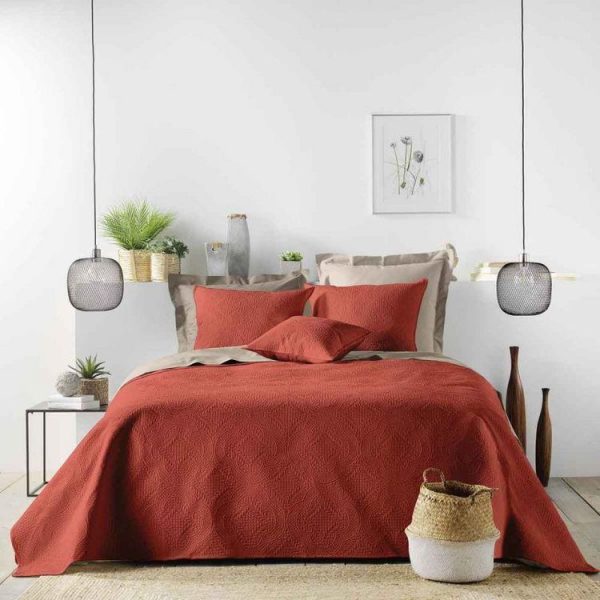 Meilleure vente 🎁 Paris Prix Couvre-Lit Matelassé Romane 220x240cm Terracotta 🧨 1