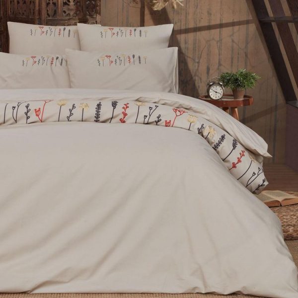 Meilleure affaire 😉 Sensei Maison Parure Housse De Couette Brodée Percale De Coton Avec 2 Taies 65×65 Cm FLORIALES 👍 5